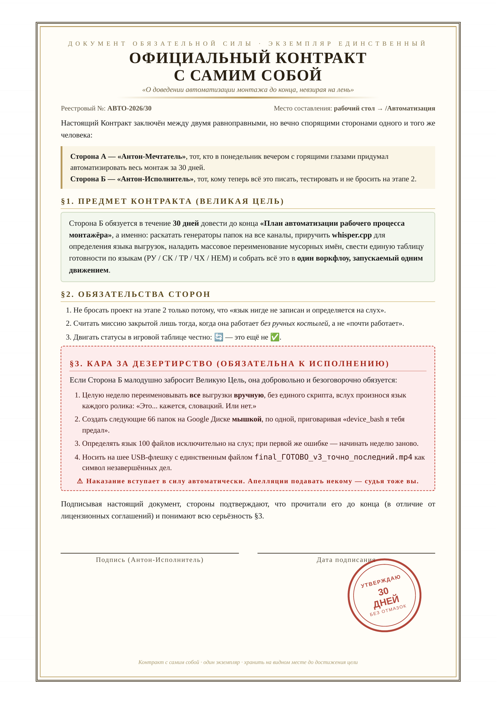 Контракт с собой